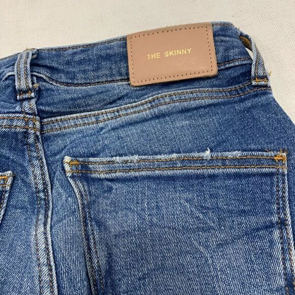 Zara Jeans US 2 24 Denim Blue Slim Leg Distressed Raw Hem Mid Rise The Skinny - Picture 7 of 7